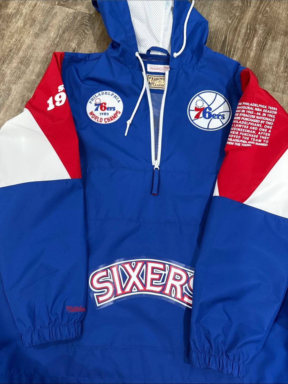 Mitchell & Ness Philadelphia 76ers Blue Red Pullover Hooded One-Piece